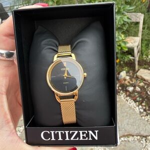 LAST CHANCE -Citizen Women's Gold Mesh Watch with Black Dial